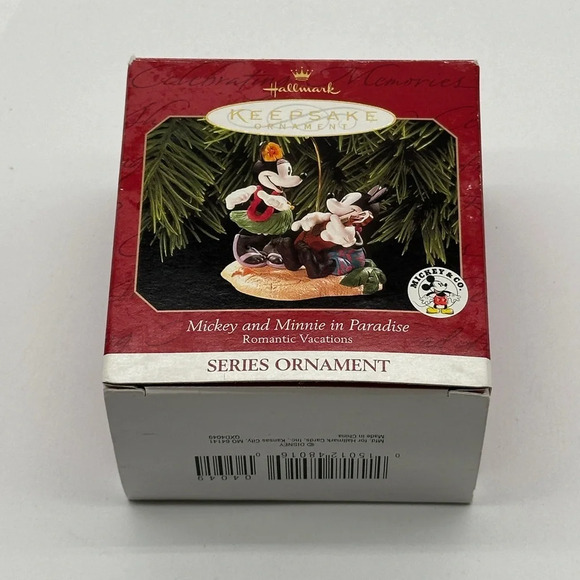 Hallmark Ornament Mickey and Minnie in Paradise Romantic Vacations 1999 Keepsake - Picture 1 of 4